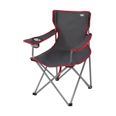 Imagen de Aktive 52877 Silla plegable camping Gris Medidas 64,5x49,5x82cm camping, jardín, terraza Peso máximo 110kg Incluye posavaso y reposabrazos Tejido transpirable costuras reforzadas