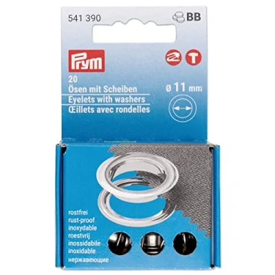 Imagen de Prym 541390 Ojales con arandelas (diámetro unidades), color plateado, Latón, Plata, 11 mm, 20 Stück