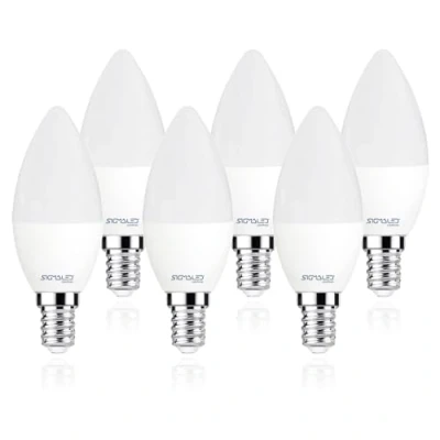 Imagen de Sigmaled lighting, Bombilla LED E14 6W (equivalente a 50W), 550 lumen, Lámpara Vela C37, Blanco cálido 2800K, Casquillo fino, No regulable, caja de 6