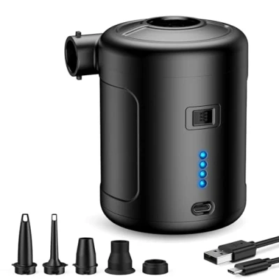 Imagen de Bomba de Aire Eléctrica, 5200 mAh Batería Recargable, para Piscina Infantil, Mini Eléctrica con 3 Boquillas Aire, Inflador Rápido Bote Inflable/Colchón