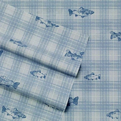 Imagen de Eddie Bauer Sábanas King, Juego de Ropa Cama percal algodón, decoración Fresca y para el hogar (Methow Plaid Blue, King)