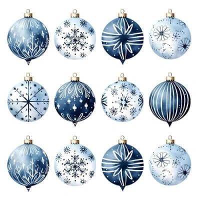 Imagen de 20 Servilletas de Navidad con muchas bolas en azul como decoración mesa. papel diseño. También para decoupage y (33 x 33 cm)