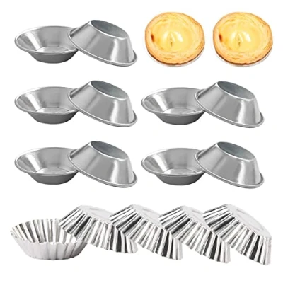Imagen de PFLYPF 15 piezas moldes de pastel huevo aluminio, mini bandejas para tartas, reutilizables, hornear antiadherentes, hacer magdalenas y (plata)