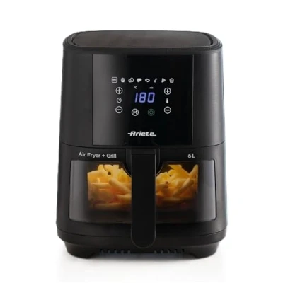 Imagen de Freidora sin aceite Ariete 4626 6L, 1300 W, Capacidad de cocción 2,5kg, 8 programas preestablecidos, Temperatura hasta 200, Cesta transparente para control cocción, Negra