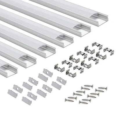 Imagen de perfil LED 6 x 1 M, StarlandLed Pack de aluminio en U con cubierta, tapas extremo y clips montaje para luces tira …