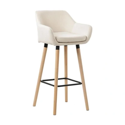 Imagen de CLP Taburete Alto Grant Tapizado En Tela con Respaldo &amp; Reposabrazos I Silla De Bar Base Madera Reposapiés I, Color:Beige