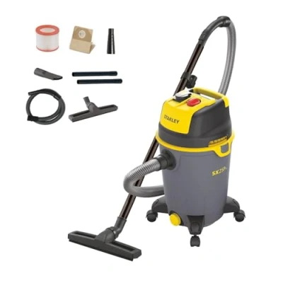 Imagen de Stanley Aspirador multiuso SXVC25PTDE de sólidos Y líquidos, Ligero, con Rueda, toma para herramientas eléctricas integrada (1200 W, 25 L), Amarillo Negro