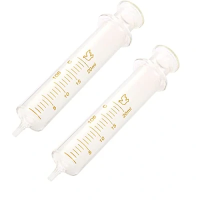 Imagen de Paquete de 2 jeringas vidrio reutilizables, jeringa 20 ml diámetro estándar, inyector laboratorio