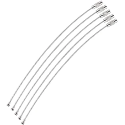 Imagen de webbomb® 5 llaveros de cuerda alambre, 1,5 x 150 mm, acero inoxidable, etiquetas equipaje con revestimiento PVC y cierre rosca, anillos alambre multifuncionales, organizador llaves,