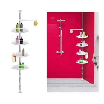 Imagen de ISO TRADE Corner Shelf Shower Telescopic Pole 230 292cm 4 Shelves 1 Hanger Rubber Feet 6548 Estantes para Ducha, Multicolor, Único