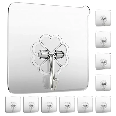 Imagen de GEPUTING 20 Piezas Ganchos Adhesivos para Pared 15 Kg (Max), Potentes Transparente, Impermeable, Abrigos Bufandas Toallas Bolsos Llaves en Oficina Cocina Baño (20)
