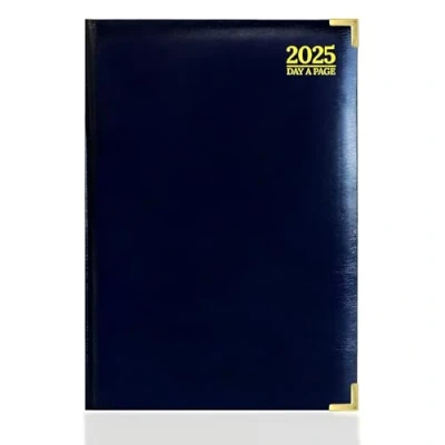 Imagen de G4GADGET Agenda de lujo 2024, tamaño A4, día por página, color azul, parte delantera acolchada y tapa dura, bordes dorados