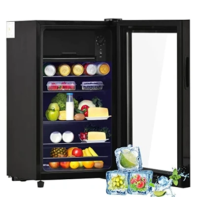 Imagen de kubeier Mini frigorifico, Nevera con congelador, Puerta de Cristal, Bebidas silenciosas 6L+70L, 0 10C, Cerveza 76 litros, baldas Regulables