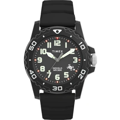 Imagen de Timex Reloj de 42 mm para hombre, correa silicona negra, esfera caja negra TW5M61200