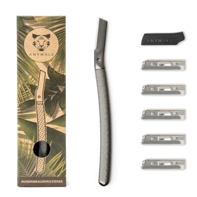 Imagen de ANYMALE® Maquinilla de afeitar facial con 5 cuchillas intercambiables y protector hoja, afeitadora Dermaplane para vello metal, cejas contornos, color negro