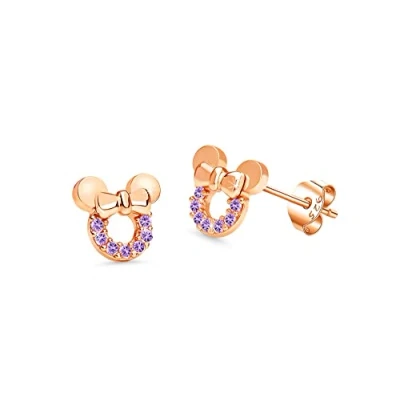 Imagen de Kaguyo Minnie Mouse Ohrringe, rosévergoldete 925 Sterling Silber Amethyst weiß blau rosa Zirkonia Mickey Ohrstecker für Frauen Mädchen, süßes Design Geburtstagsgeschenk (rosa lila)