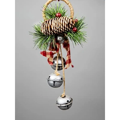 Imagen de SHATCHI Campanas Colgantes Doradas/Plateadas/Rojas/rústicas con Cinta, Bayas y piñas Navidad casera Puerta Jingle Vacaciones DIY Decoraciones 46 cm/27 cm