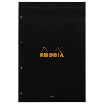 Imagen de Rhodia Bloc de notas grapado y microperforado, DIN A5, 14,8 x 21 cm, 150 hojas, 80 g, cuadrícula naranja, 4 unidades, color negro 31,8