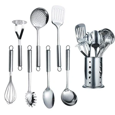 Imagen de Berglander Utensilio de Cocina Acero Inoxidable 7 Piezas con 1 Soporte, batería Cocina, Cuchara Utensilios