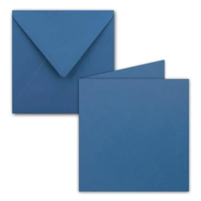 Imagen de Juego de 25 tarjetas plegables cuadradas, 15 x cm, con sobres, azul real, adhesivo en húmedo, para felicitación, invitaciones y más