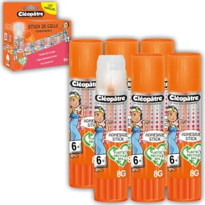Imagen de Cléopatre Cléostick Adhésive 6 Barras de Pegamento Transparente Ideal para Trabajos Escolares a partir Años Aplicación Fácil y Precisa Sin Disolventes 6x8g