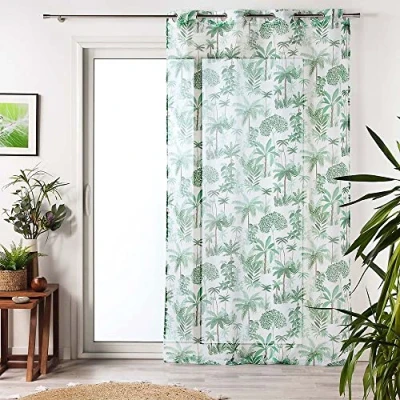 Imagen de Douceur d&#039;Intérieur Suavidad para el Interior, Visillo con Ojales (140 x 240 cm) Amazonia Verde, Velo Arenado Impreso