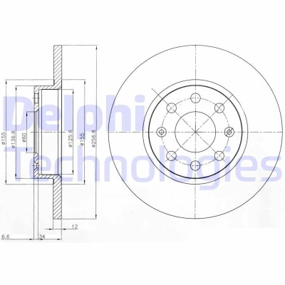 Imagen de DELPHI BG4155 Disco de freno 257 12 4 macizo aceitado sin procesar cojinete rueda, anillo sensor ABS OPEL: Corsa D Hatchback