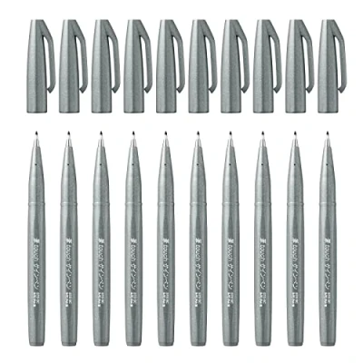 Imagen de Pentel Rotulador Touch con punta de pincel. Color gris. Pack 10