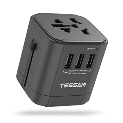 Imagen de TESSAN Adaptador de Viaje, Enchufe con 3 USB, Corriente para Americano, USA, Reino Unido, UK, Inglés, Japón, Londres, Canadá, Cargador Universal Otros Países