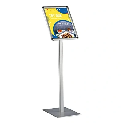 Imagen de display SALES porta folletos Classic DIN A4 Rondo para carteles de 210x297 mm. soporte informativo diseño plateado.puesto información formato vertical/paisajista