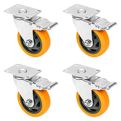 Imagen de HMF 6710 Ruedas de alta resistencia con freno poliuretano, 4 unidades, 100 mm, hasta 460 kg, color naranja