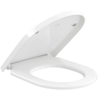 Imagen de asiento para inodoro Subway 3.0 de Villeroy &amp; Boch, con tapa y cierre automático, fabricado Duroplast resistente, pieza recambio original, en forma D, color blanco AntiBac