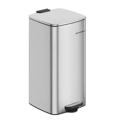 Imagen de SONGMICS Cubo de Basura, Basura 30 L, Cocina Acero Inoxidable, con Interior, Cierre Suave y Permanece Abierto, Plata Metálico LTB593E01