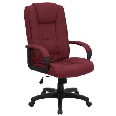 Imagen de Flash Furniture Silla de Oficina giratoria ejecutiva tapizada con Respaldo Alto y múltiples líneas Brazos, Metal, Tela borgoña, Set of 1