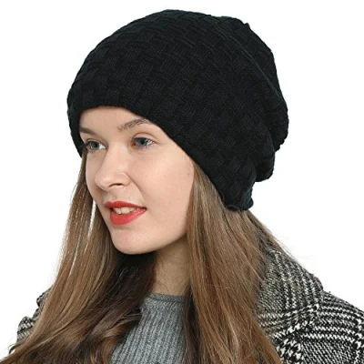 Imagen de DonDon Gorro Mujer de Punto Invierno Slouch Beanie con Forro Polar Interior Negro