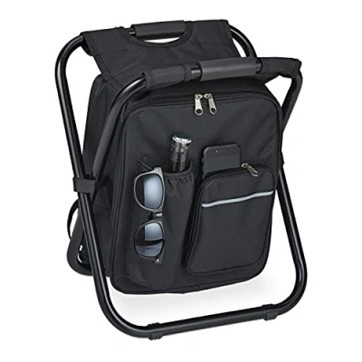 Imagen de Relaxdays Silla Mochila de Camping, Plegable, Taburete Pesca, Portátil, Ligera, Estable, 42x35x29 cm, Poliéster, Negra