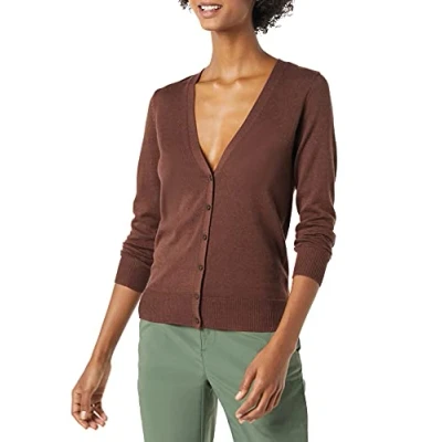 Imagen de Amazon Essentials Jersey Ligero con Cuello de Pico (Disponible en Tallas Grandes) Mujer, Castaño Oscuro Mezcla, XXL