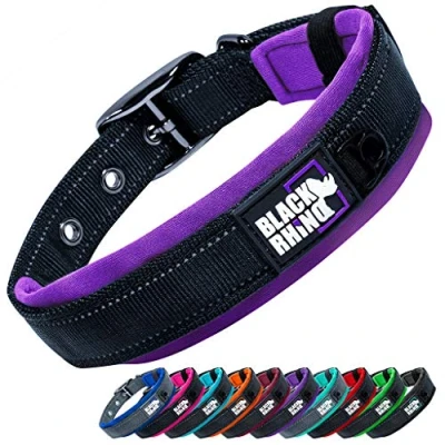 Imagen de Black Rhino The Comfort Collar de perro acolchado neopreno ultra suave para todas las razas. Resistente, ajustable, reflectante y resistente a la intemperie (M, morado negro)