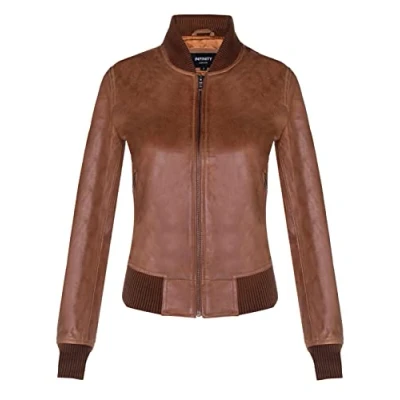 Imagen de Infinity Leather Chaqueta Bomber Varsity Bronceado MA 1 de Cuero Genuino Para Mujer