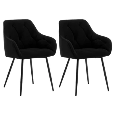 Imagen de WOLTU 2X Sillas de Comedor Cocina con Respaldo y Apoyobrazos Salon Moderno Patas Metálicas para Dormitorio Oficina, Terciopelo, Negro, EZS02sz 2