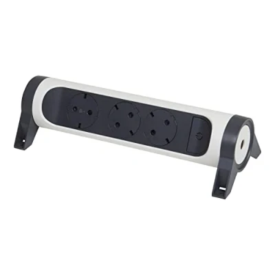 Imagen de Legrand 694543, Regleta de enchufes, con Interruptor, Enchufe múltiple 3 Tomas Corriente, sin Cable, Color Blanco/Gris Oscuro