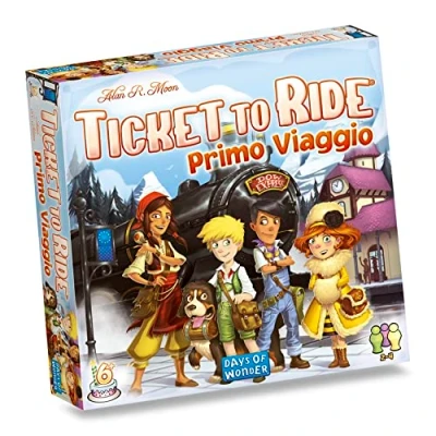 Imagen de Asmodee Ticket to Ride: Primer Viaje Juego de Mesa para niños y familias Completo con Mapa, vagones, Tarjetas entradas 2 4 Jugadores, 6+ años, 15 30 Minutos, edición en Italiano