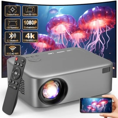 Imagen de FRESHDEW Proyector 4K FHD nativo 1080P Smart WiFi 6 Bluetooth 5.2 26000L para exteriores/cine en casa con trípode iOS/Android/TV Stick