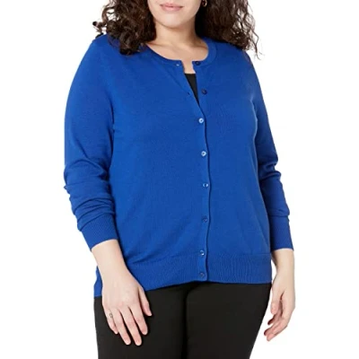 Imagen de Amazon Essentials Jersey Cárdigan de Cuello a La Caja Ligero (Disponible en Tallas Grandes) Mujer, Azul Brillante, S
