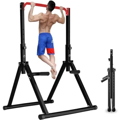 Imagen de DOBESTS Estación de Dominadas Plegable Power Tower Dip Station,Estación Fondos,Altura Ajustable, Multifuncional Maquina Gimnasio en Casa for Pull Up&amp; Training(011,red)
