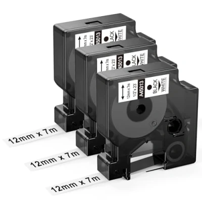 Imagen de Upwinning Compatible Dymo D1 Cinta 45013, Recambio 12mm x 7m A45013 S0720530s Negro sobre Blanco para LabelManager 160 210D 360D 280 PnP LabelPoint 300 350, 3 paquetes