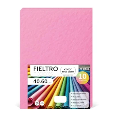 Imagen de m office Fieltro para Manualidades, de Colores, Suave y Flexible, Material Costura, Telas Patchwork, Ideal proyectos DIY, artesanía o decoración, 40x60cm (rosa claro, 10 uds)