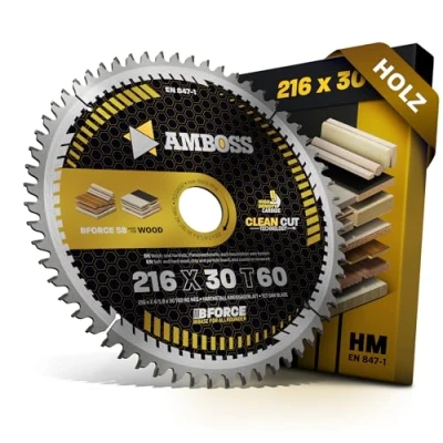 Imagen de AMBOSS WERKZEUGE® Hoja de sierra circular (216 x 30 mm, dientes alternos, neg, para madera, corte fino, 216 compatible con Bosch GCM 8. 800 SJ. PCM 8.GCM 305 D. Festool, Makita, Hitachi,