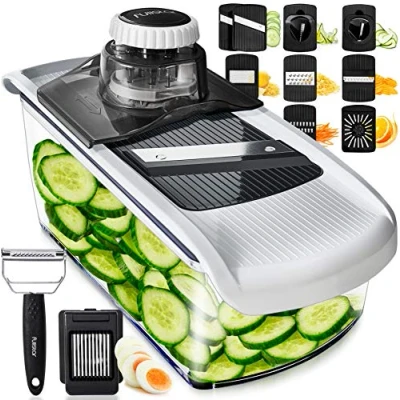 Imagen de Multifuncional Mandolina de Cocina Profesional Cortador Verdura Ralladores Patatas Tomates Pepinos Queso Frutas (11 en 1 Blanco)