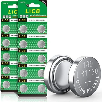 Imagen de LiCB 20 pilas de botón LR1130, AG10 l1131 189, 1,5 V, LR54, alcalinas, 3 años conservación